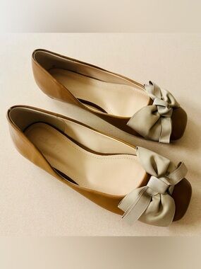 Marcelle Vignon Leather Ballet Flats 37 bow Balletcore Audrey Hepburn Classic